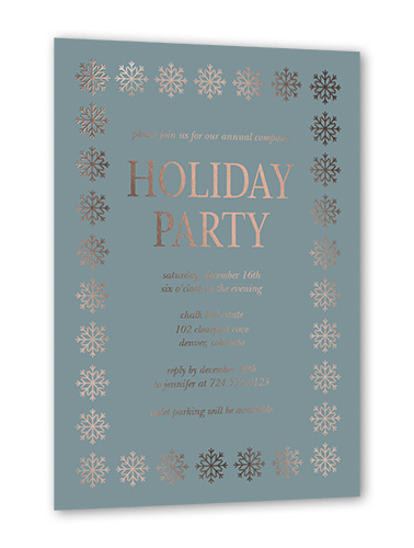 Snowflake Surrounding Holiday Invitation, Rose Gold Foil, Blue, 5x7, Holiday, Matte, Personalized Foil Cardstock, Square