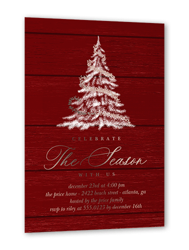 Tree Glow Holiday Invitation, Red, Rose Gold Foil, 5x7, Christmas, Matte, Personalized Foil Cardstock, Square