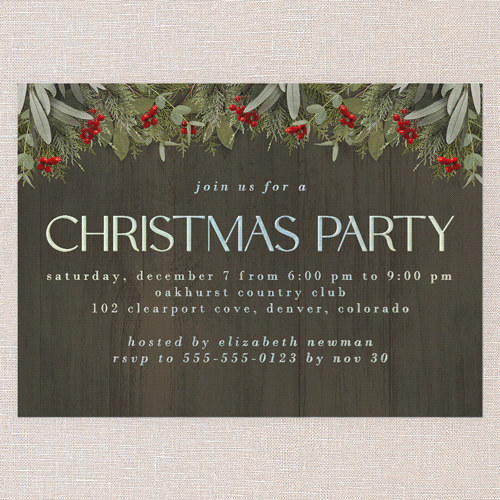 Merry Evergreen Holiday Invitation, Brown, Iridescent Foil, 5x7, Christmas, Matte, Personalized Foil Cardstock, Square, Brown