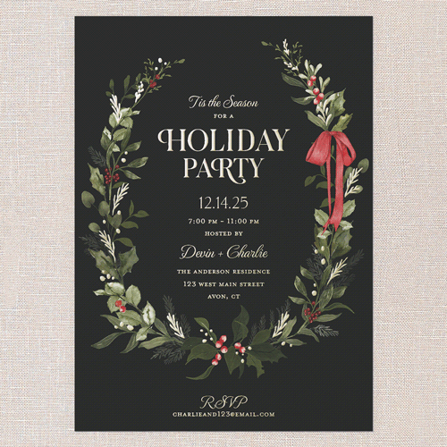 Ribbon Welcome Holiday Invitation, Gold Foil, Black, 5x7, Holiday, Matte, Personalized Foil Cardstock, Square, Black