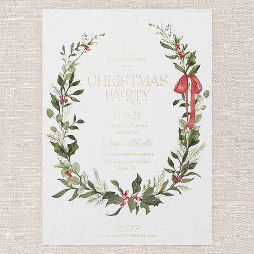 Ribbon Welcome Holiday Invitation, Gold Foil, White, 5x7, Christmas, Matte, Personalized Foil Cardstock, Square, White