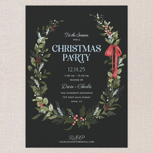 Ribbon Welcome Holiday Invitation, Black, Iridescent Foil, 5x7, Christmas, Matte, Personalized Foil Cardstock, Square, Black