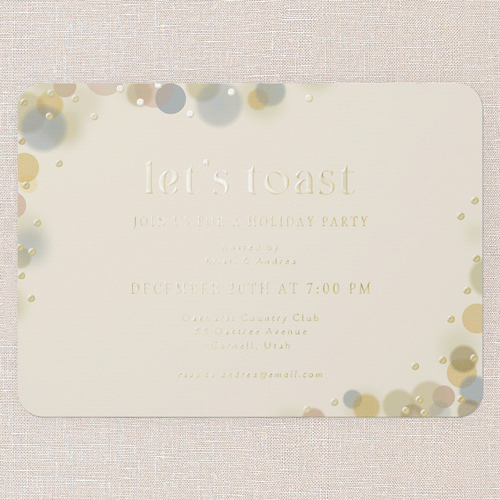 Golden Toast Holiday Invitation, Gold Foil, White, 5x7, Holiday, Matte, Personalized Foil Cardstock, Rounded, Eggshell
