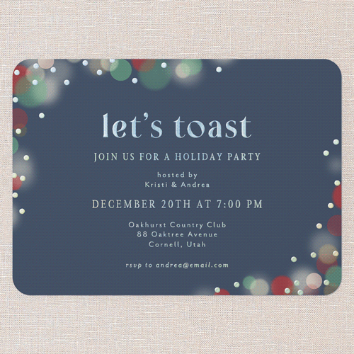 Golden Toast Holiday Invitation, Iridescent Foil, Blue, 5x7, Holiday, Matte, Personalized Foil Cardstock, Rounded, Blue