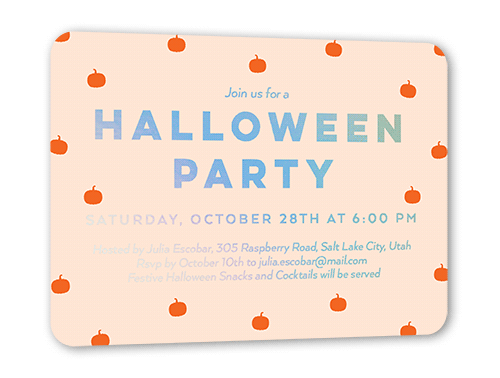 Lil Pumpkins Halloween Invitation, Orange, Iridescent Foil, 5x7, Matte, Personalized Foil Cardstock, Rounded
