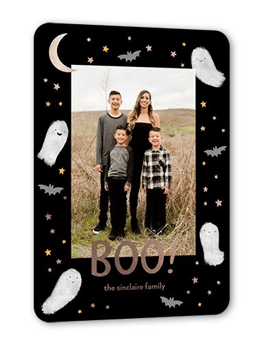 Cute Boo Halloween, Rose Gold Foil, Black, 5x7, Matte, Personalized Foil Cardstock, Rounded