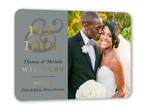 Classic Ampersand Wedding Announcement, Grey, Gold Foil, 5x7, Matte, Personalized Foil Cardstock, Rounded