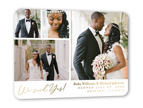Affectionate Gallery Wedding Announcement, Gold Foil, White, 5x7, Matte, Personalized Foil Cardstock, Rounded