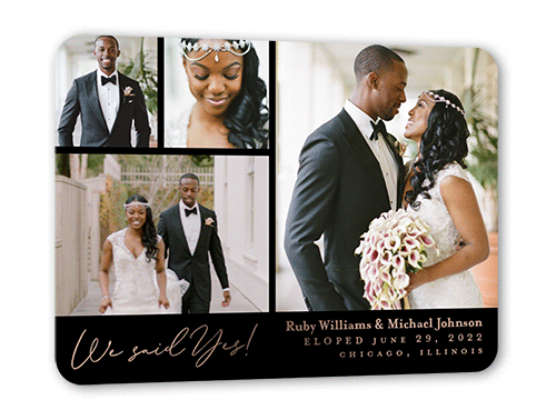 Affectionate Gallery Wedding Announcement, Rose Gold Foil, Black, 5x7, Matte, Personalized Foil Cardstock, Rounded