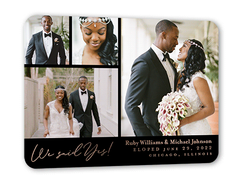 Affectionate Gallery Wedding Announcement, Rose Gold Foil, Black, 5x7, Matte, Personalized Foil Cardstock, Rounded, Black