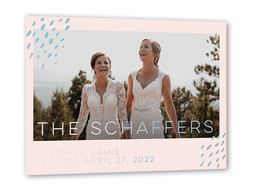 Blissful Confetti Wedding Announcement, Pink, Iridescent Foil, 5x7, Matte, Personalized Foil Cardstock, Square