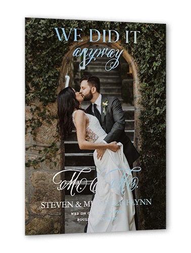 We Did It Anyway Wedding Announcement, Iridescent Foil, Black, 5x7, Matte, Personalized Foil Cardstock, Square