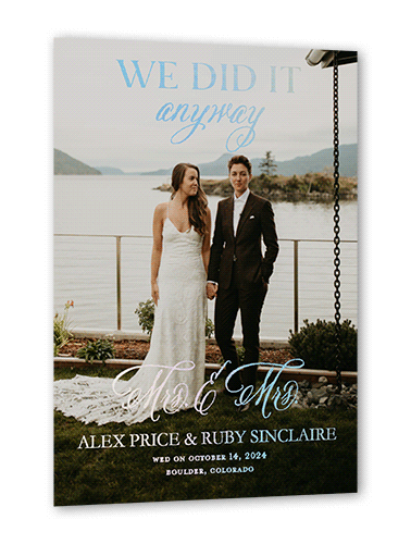 We Did It Anyway Mrs Wedding Announcement, Iridescent Foil, Black, 5x7, Matte, Personalized Foil Cardstock, Square, Black