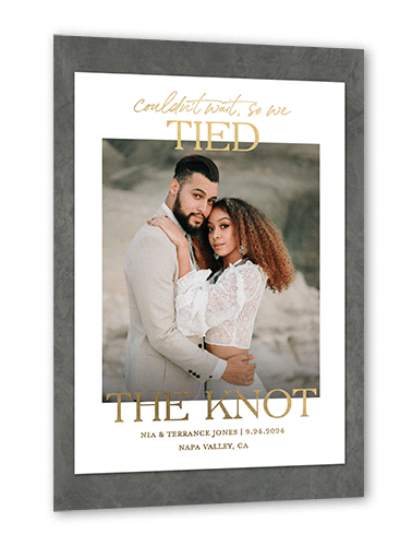 Eternally Tied Wedding Announcement, Grey, Gold Foil, 5x7, Matte, Personalized Foil Cardstock, Square, Cement