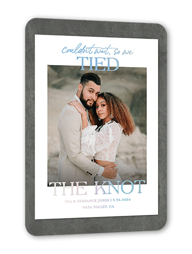 Eternally Tied Wedding Announcement, Grey, Iridescent Foil, 5x7, Matte, Personalized Foil Cardstock, Rounded