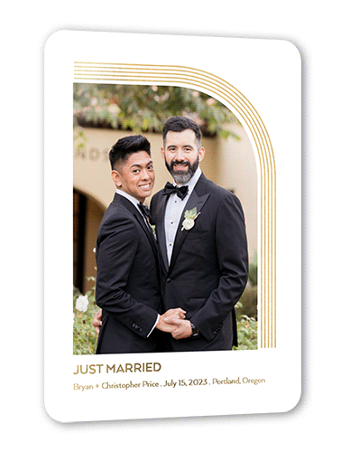 Arched Lines Wedding Announcement, Gold Foil, White, 5x7, Matte, Personalized Foil Cardstock, Rounded