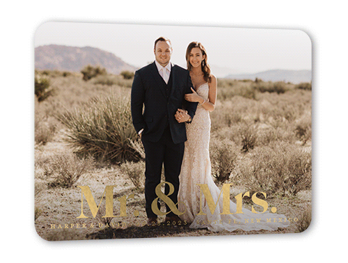 Mr. & Mrs. Modern Wedding Announcement, Gold Foil, Black, 5x7, Matte, Personalized Foil Cardstock, Rounded, Black