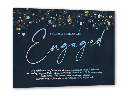 Surprise Awe Engagement Party Invitation, Iridescent Foil, Black, 5x7, Matte, Personalized Foil Cardstock, Square