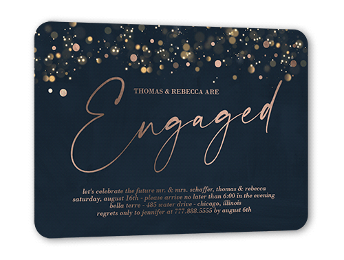 Surprise Awe Engagement Party Invitation, Black, Rose Gold Foil, 5x7, Matte, Personalized Foil Cardstock, Rounded