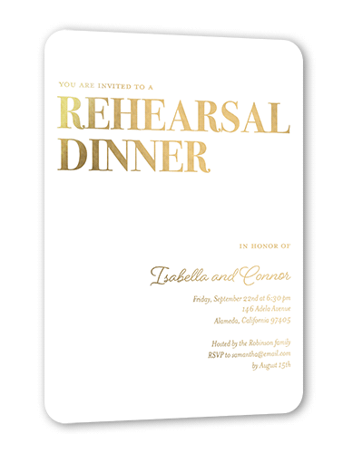 Vibrant Vows Rehearsal Dinner Invitation, Gold Foil, White, 5x7, Matte, Personalized Foil Cardstock, Rounded
