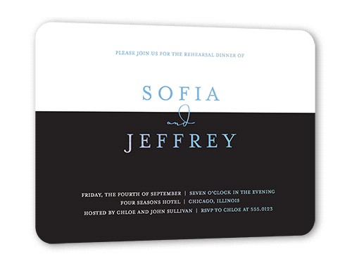 Dazzling Duet Rehearsal Dinner Invitation, Black, Iridescent Foil, 5x7, Matte, Personalized Foil Cardstock, Rounded, Black