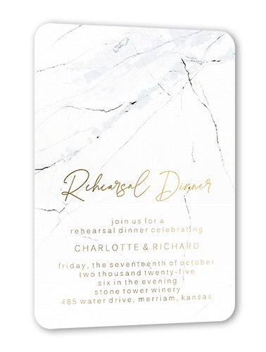 Married Marble Rehearsal Dinner Invitation, Gold Foil, White, 5x7, Matte, Personalized Foil Cardstock, Rounded