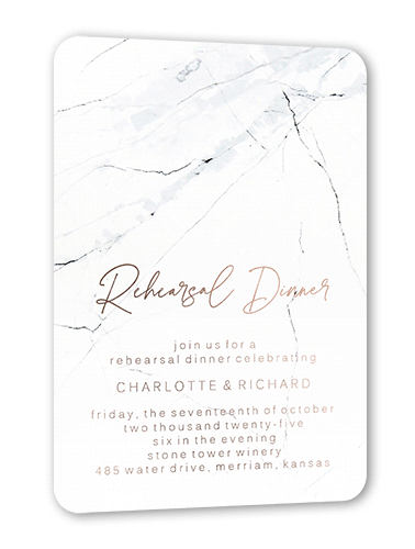 Married Marble Rehearsal Dinner Invitation, White, Rose Gold Foil, 5x7, Matte, Personalized Foil Cardstock, Rounded, White