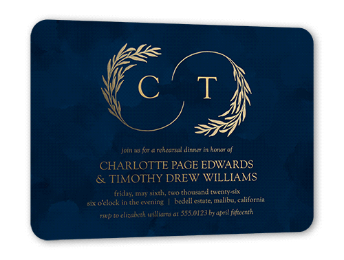 Reflective Rings Rehearsal Dinner Invitation, Gold Foil, Blue, 5x7, Matte, Personalized Foil Cardstock, Rounded, Navy