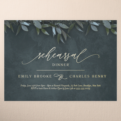 Laurel Embrace Rehearsal Dinner Invitation, Gold Foil, Green, 5x7, Matte, Personalized Foil Cardstock, Square, Leafy