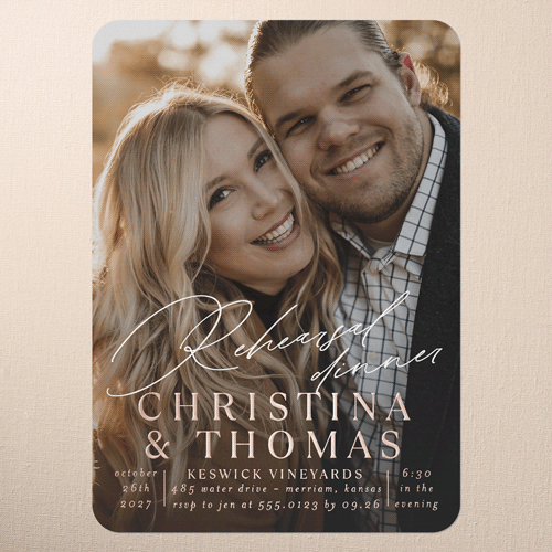 Timeless Typeface Rehearsal Dinner Invitation, Rose Gold Foil, White, 5x7, Matte, Personalized Foil Cardstock, Rounded, White