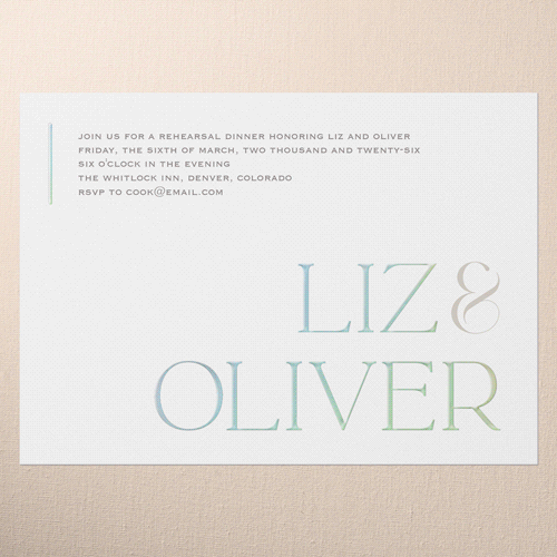 Classic Gleam Rehearsal Dinner Invitation, White, Iridescent Foil, 5x7, Matte, Personalized Foil Cardstock, Square, White