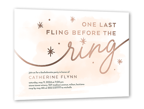 A Bright Night Bachelorette Party Invitation, Beige, Rose Gold Foil, 5x7, Matte, Personalized Foil Cardstock, Square, Creamy Beige