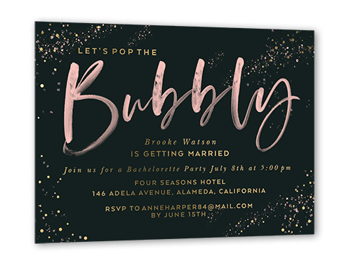 Bubbly Watercolor Bachelorette Party Invitation, Gold Foil, Black, 5x7, Matte, Personalized Foil Cardstock, Square, Black