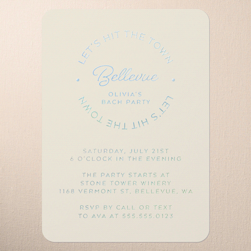 Circular Type Bachelorette Party Invitation, Beige, Iridescent Foil, 5x7, Matte, Personalized Foil Cardstock, Rounded, Cream