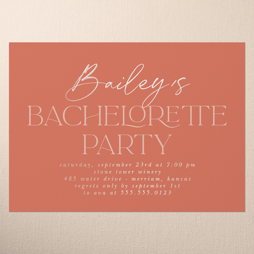 Classy Headline Bachelorette Party Invitation, Rose Gold Foil, Orange, 5x7, Matte, Personalized Foil Cardstock, Square, Orange