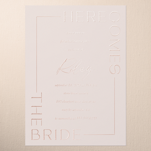 Luminous Letterhead Bachelorette Party Invitation, Rose Gold Foil, Pink, 5x7, Matte, Personalized Foil Cardstock, Square