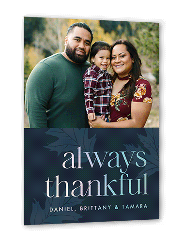 Autumn Gift Fall Greeting, Blue, Iridescent Foil, 5x7, Matte, Personalized Foil Cardstock, Square, Midnight