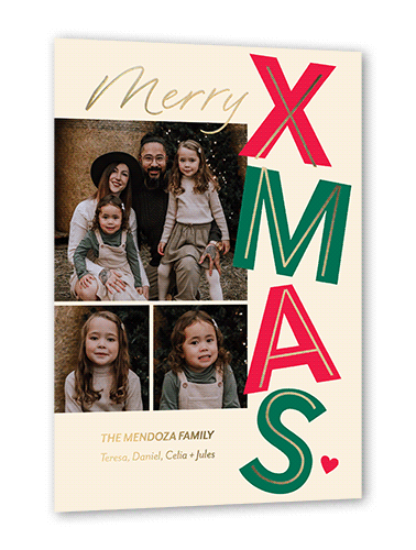 Large Xmas Christmas Card, Gold Foil, Beige, 5x7, Christmas, Matte, Personalized Foil Cardstock, Square, White