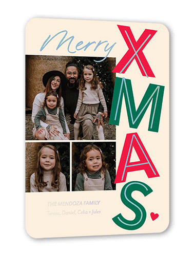 Large Xmas Christmas Card, Beige, Iridescent Foil, 5x7, Christmas, Matte, Personalized Foil Cardstock, Rounded