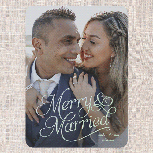 Merry Married Moments Christmas Card, Iridescent Foil, White, 5x7, Christmas, Matte, Personalized Foil Cardstock, Rounded