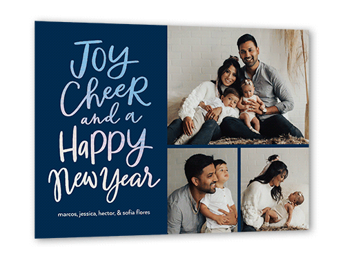 Bright Times of Cheer New Year's Card, Blue, Iridescent Foil, 5x7, New Year, Matte, Personalized Foil Cardstock, Square