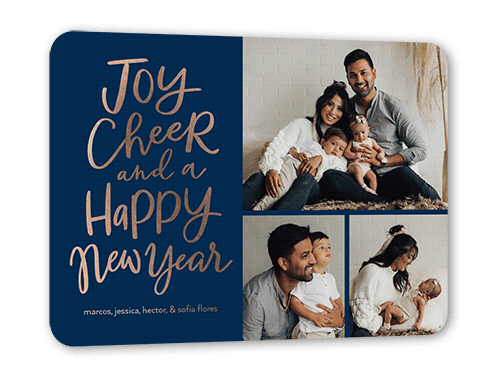 Bright Times of Cheer New Year's Card, Rose Gold Foil, Blue, 5x7, New Year, Matte, Personalized Foil Cardstock, Rounded
