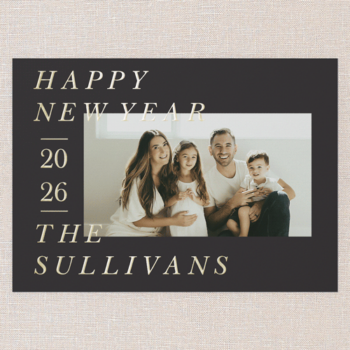 Editable Foil Type New Year's Card, Black, Gold Foil, 5x7, New Year, Matte, Personalized Foil Cardstock, Square, Black