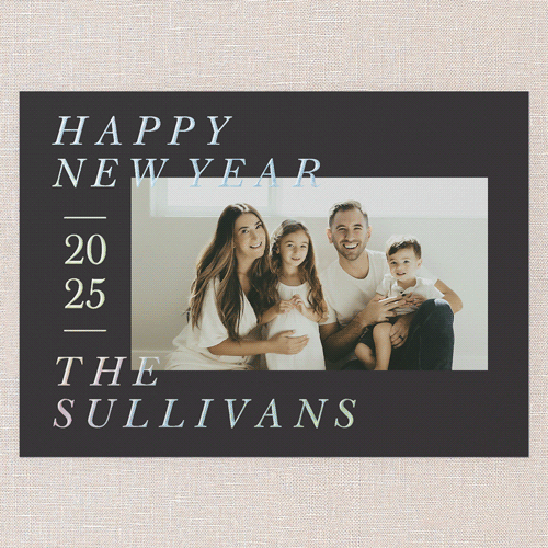 Editable Foil Type New Year's Card, Black, Iridescent Foil, 5x7, New Year, Matte, Personalized Foil Cardstock, Square