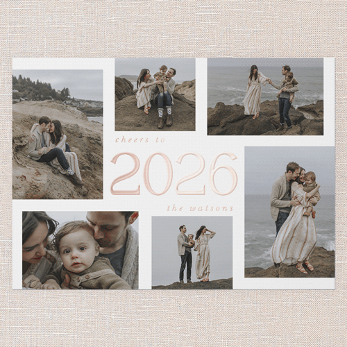 Gleaming Grace New Year's Card, White, Rose Gold Foil, 5x7, New Year, Matte, Personalized Foil Cardstock, Square, White