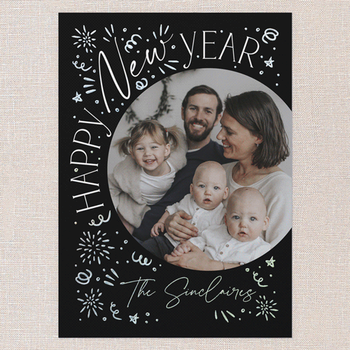Firework Festivities New Year's Card, Black, Iridescent Foil, 5x7, New Year, Matte, Personalized Foil Cardstock, Square, Black