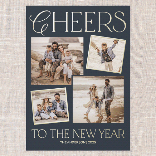 Elegant Cheers New Year's Card, Gold Foil, Blue, 5x7, New Year, Matte, Personalized Foil Cardstock, Square