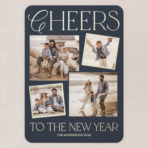 Elegant Cheers New Year's Card, Gold Foil, Blue, 5x7, New Year, Matte, Personalized Foil Cardstock, Rounded, Navy