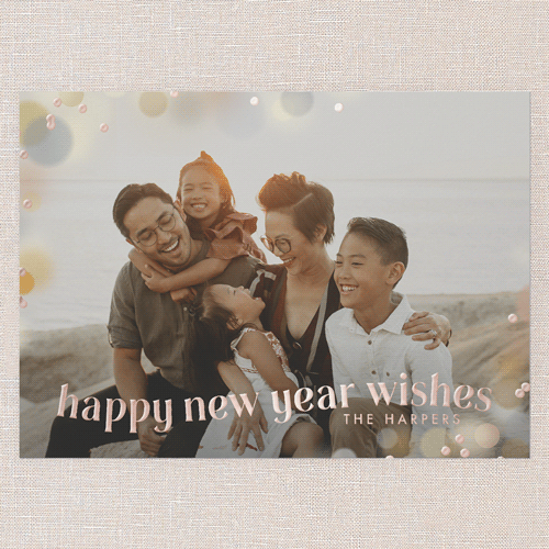 Golden Cheer New Year's Card, Rose Gold Foil, Yellow, 5x7, New Year, Matte, Personalized Foil Cardstock, Square, Polenta