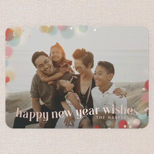 Golden Cheer New Year's Card, Rose Gold Foil, Red, 5x7, New Year, Matte, Personalized Foil Cardstock, Rounded, Tomato